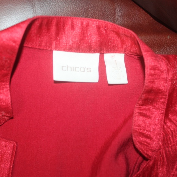 Chico's short red long sleeve jacket stand-up collar sheen Size 1 Medium…EUC - Picture 4 of 4